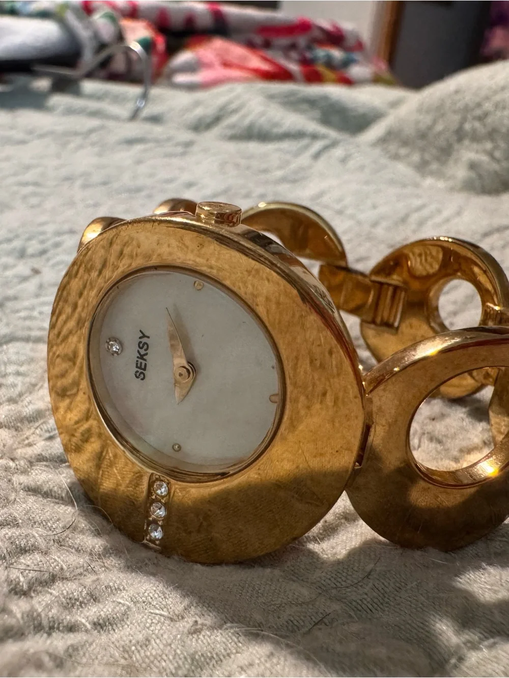 Seksy Gold Tone Round Link Bracelet Watch
